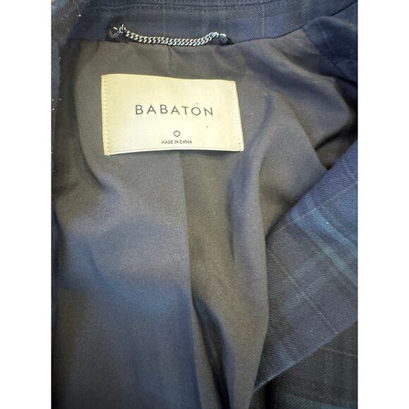 BABATON x ARITZIA Samuel Double Breasted Blazer Navy Everest Green Plaid SZ 0/XS - Picture 7 of 9